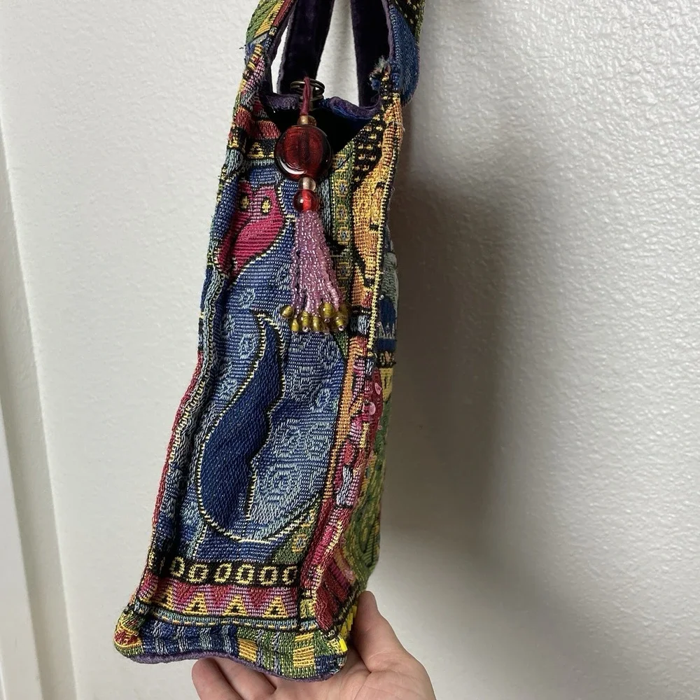 Laurel Burch Tapestry Cats Dogs Sequins Shoulder Bag‎ Purse Tote